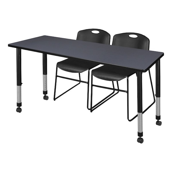 Regency Tables > Height Adjustable > Rectangular Mobile Table & Chair Sets, 72 W, 24 L, 23-34 H, Grey MT7224GYAPCBK44BK - main